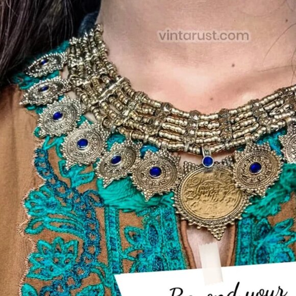 Afghan Vintage Multilayers Choker Necklace, Vintage Coins Jewelry - Picture 3 of 9